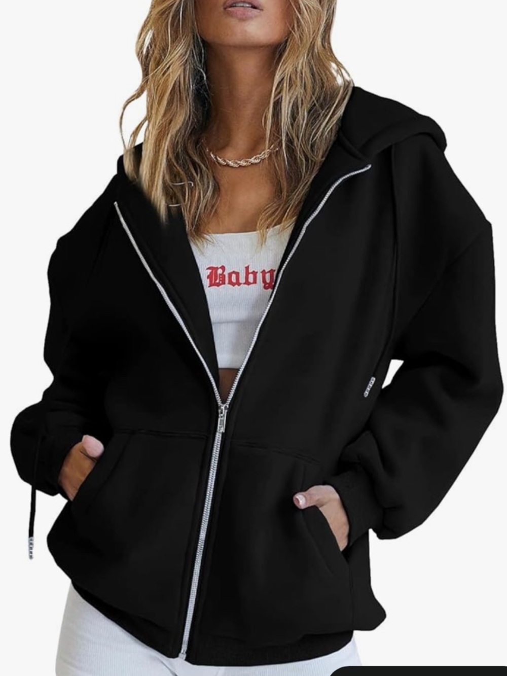 🖤 Black Oversized Zip-Up Hoodie Jacket